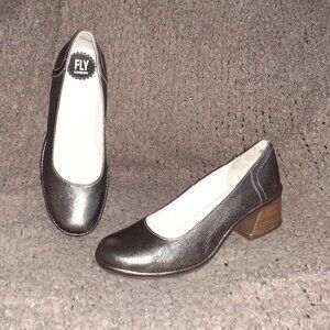 FLY LONDON-Luno 188Fly-Metallic Leather Pumps-Chunky Heels-Sz 41-NWOB